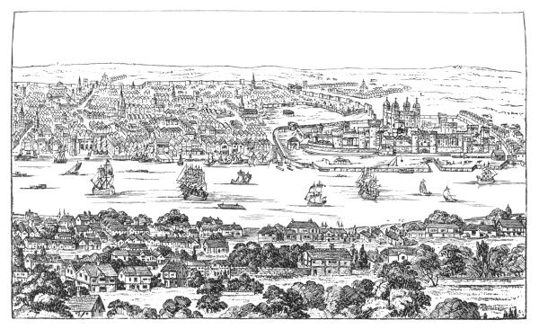 SOUTH-EAST PART OF LONDON IN THE FIFTEENTH CENTURY, SHOWING THE TOWER AND WALL.